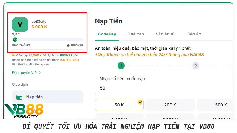 Hướng dẫn Nạp tiền VB88 thành công và an toàn 100% Bí quyết tối ưu hóa trải nghiệm nạp tiền tại VB88