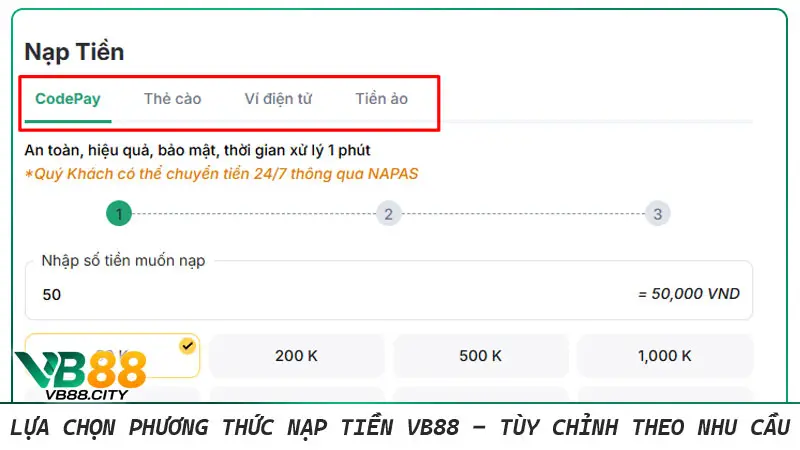 Hướng dẫn Nạp tiền VB88 thành công và an toàn 100% Lựa chọn phương thức gửi tiền VB88 phù hợp