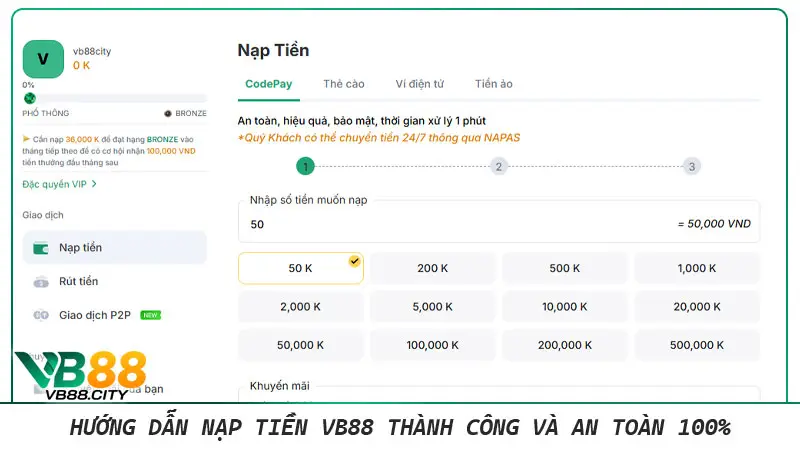 Hướng dẫn Nạp tiền VB88 thành công và an toàn 100%